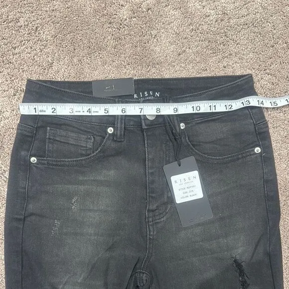Black Flare Wide Leg Jeans with Distressing super stretchy risen brand