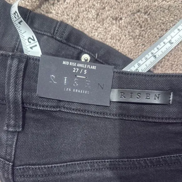 Black Flare Wide Leg Jeans with Distressing super stretchy risen brand