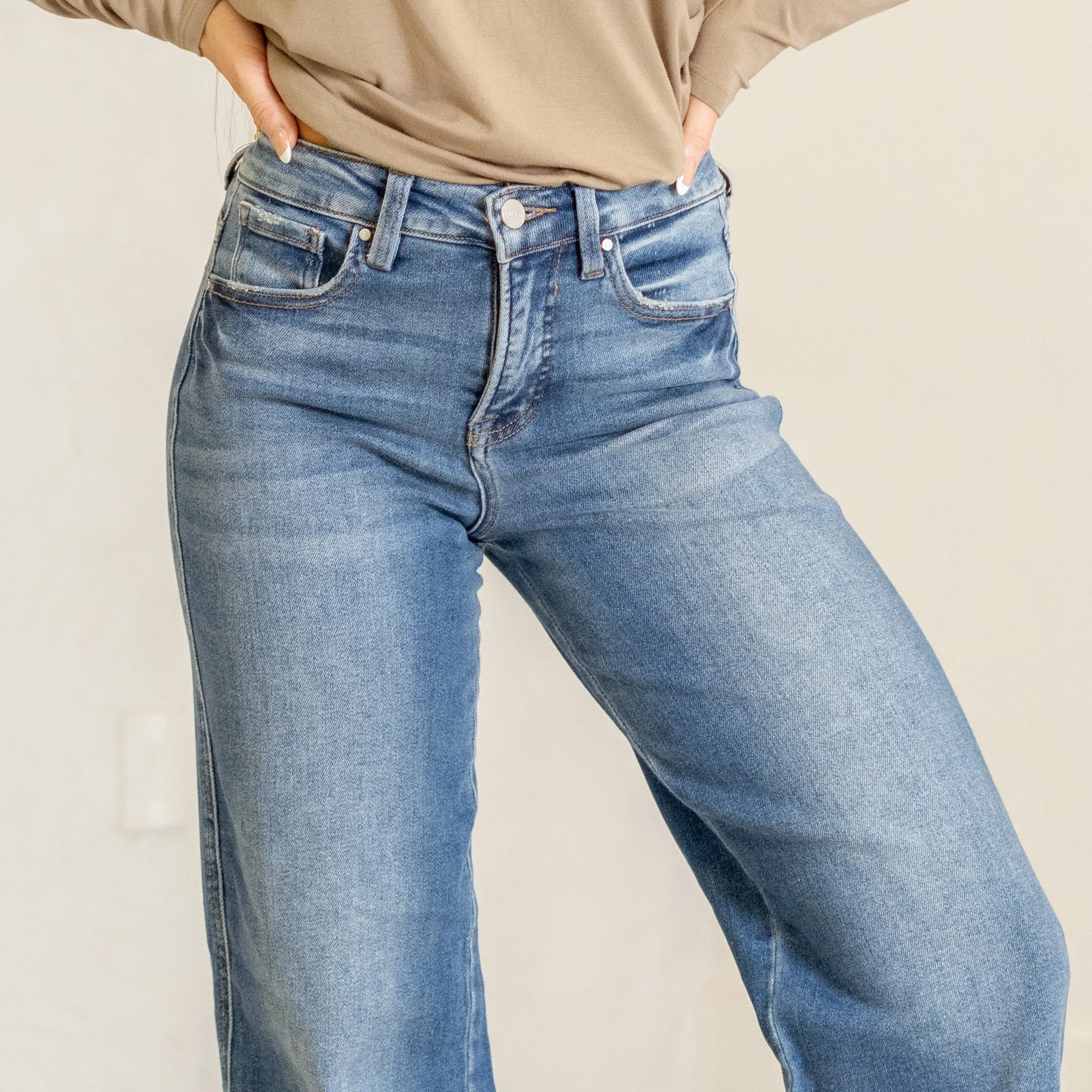 Bloom & Blue High Rise Tummy Control Top Baggy Jeans Regular & Plus Sizes