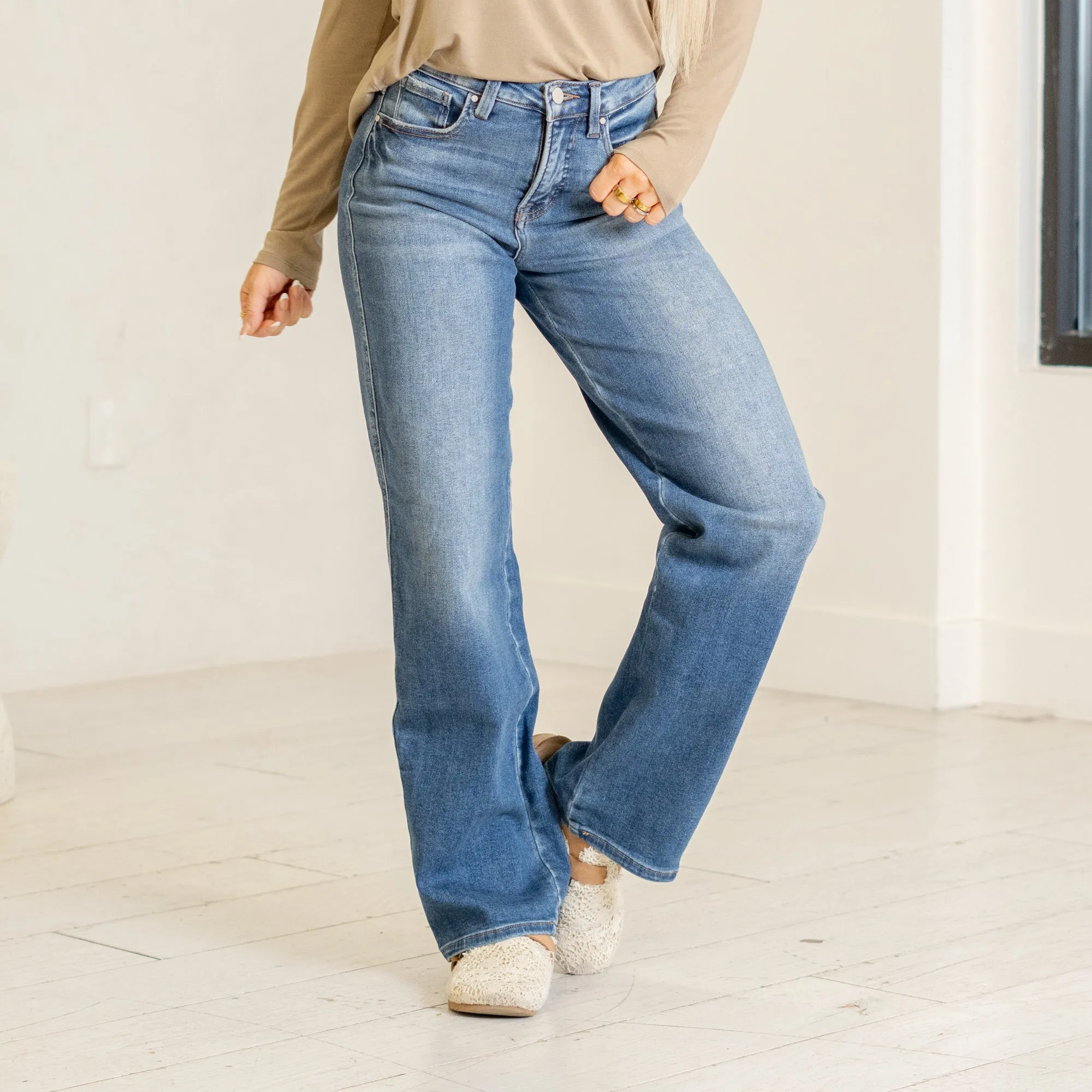 Bloom & Blue High Rise Tummy Control Top Baggy Jeans Regular & Plus Sizes