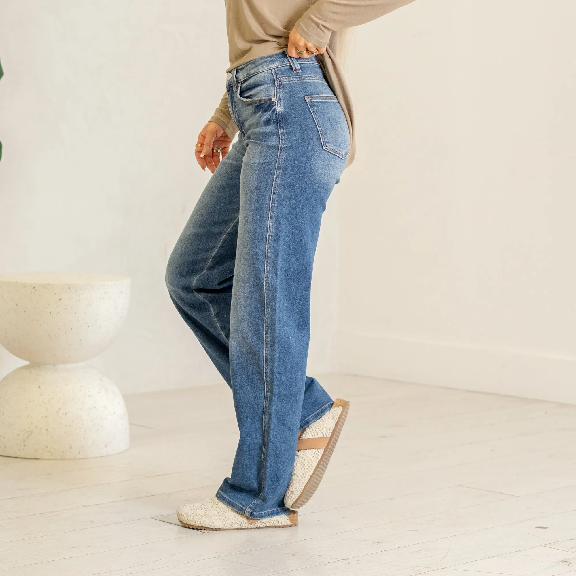 Bloom & Blue High Rise Tummy Control Top Baggy Jeans Regular & Plus Sizes