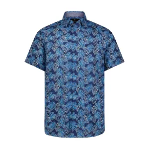 Blue Botanical Print Short Sleeve Shirt
