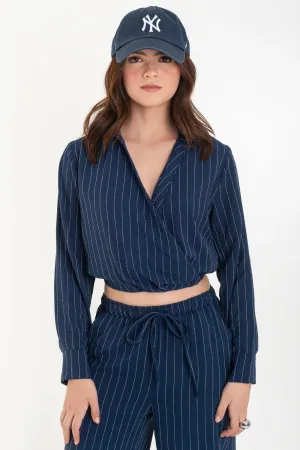 Blusa corta de rayas manga larga escote v