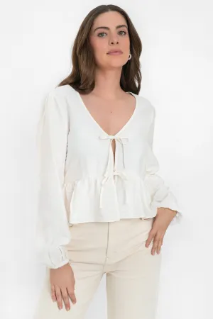Blusa manga larga escote lazos