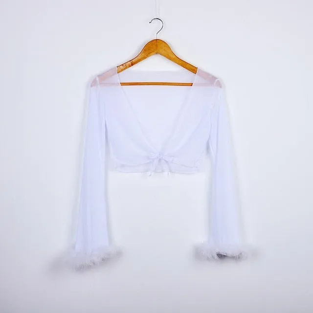 Bold and Beautiful Sheer Fluffy Crop Top And Pants