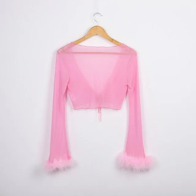 Bold and Beautiful Sheer Fluffy Crop Top And Pants