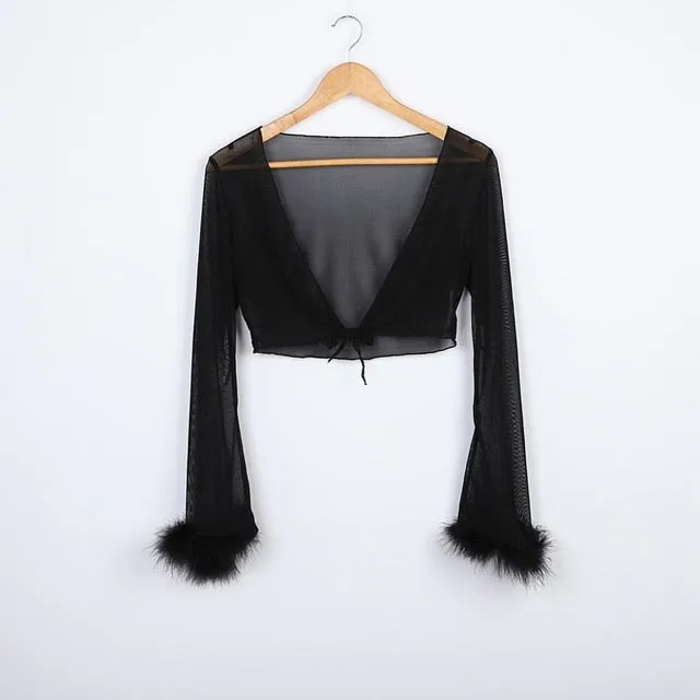 Bold and Beautiful Sheer Fluffy Crop Top And Pants