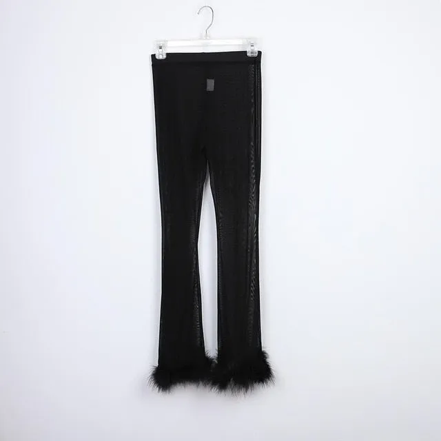 Bold and Beautiful Sheer Fluffy Crop Top And Pants
