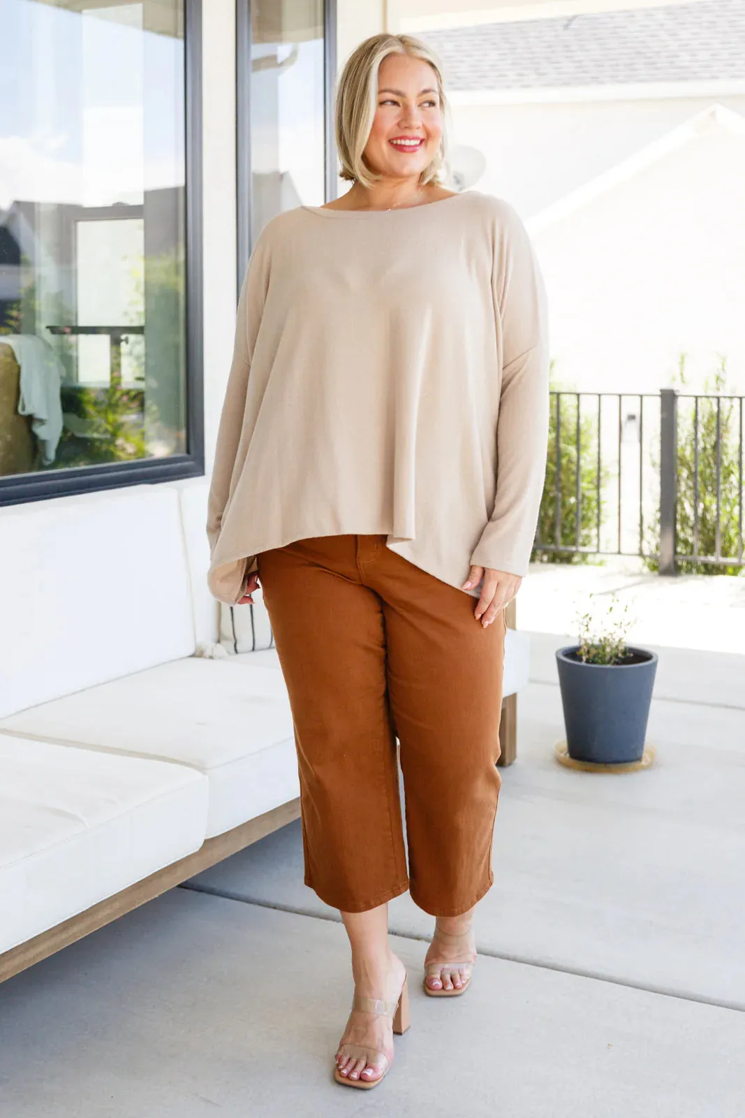 Briar High Rise Control Top Wide Leg Crop Jeans in Camel