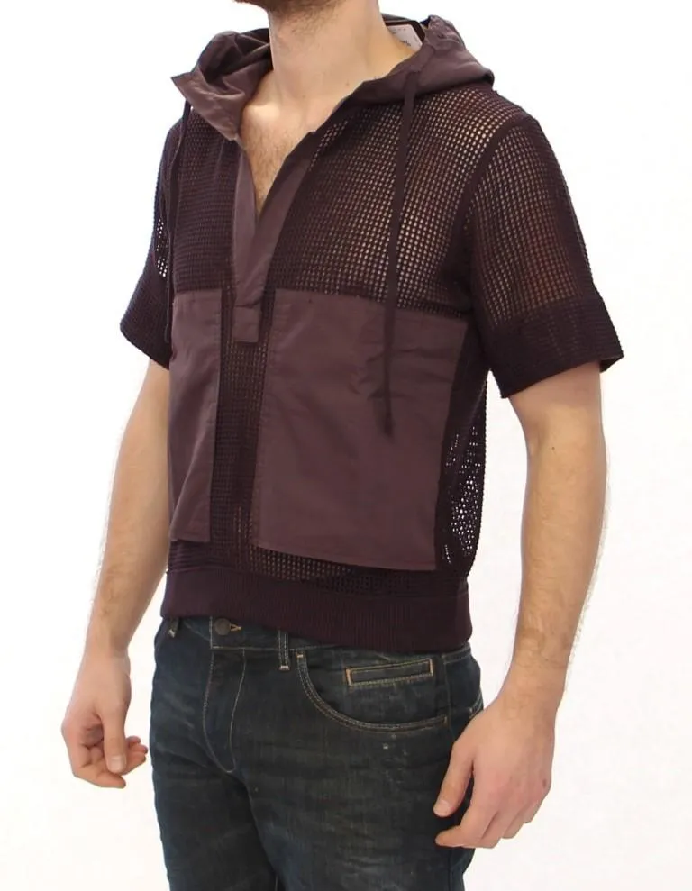 Brown fishnet cotton hoodie t-shirt