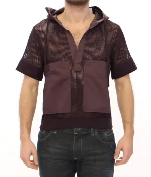 Brown fishnet cotton hoodie t-shirt