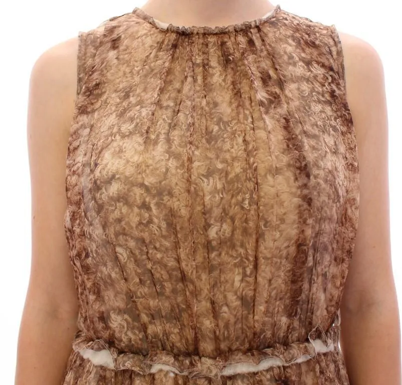 Brown sleeveless silk dress