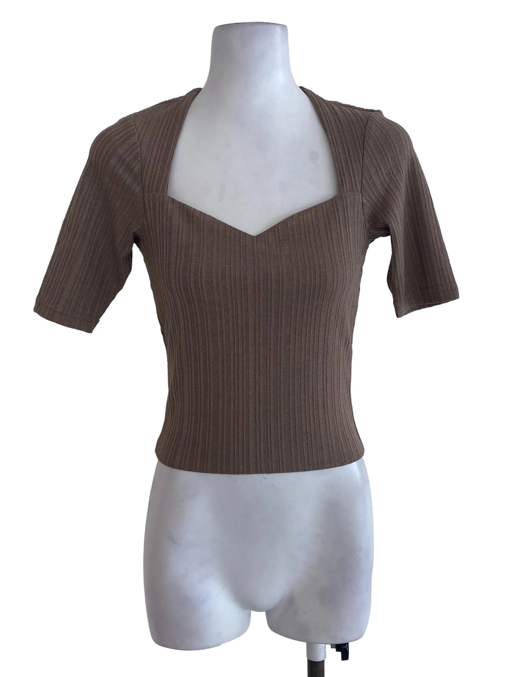 Brown Textured Striped Blouse