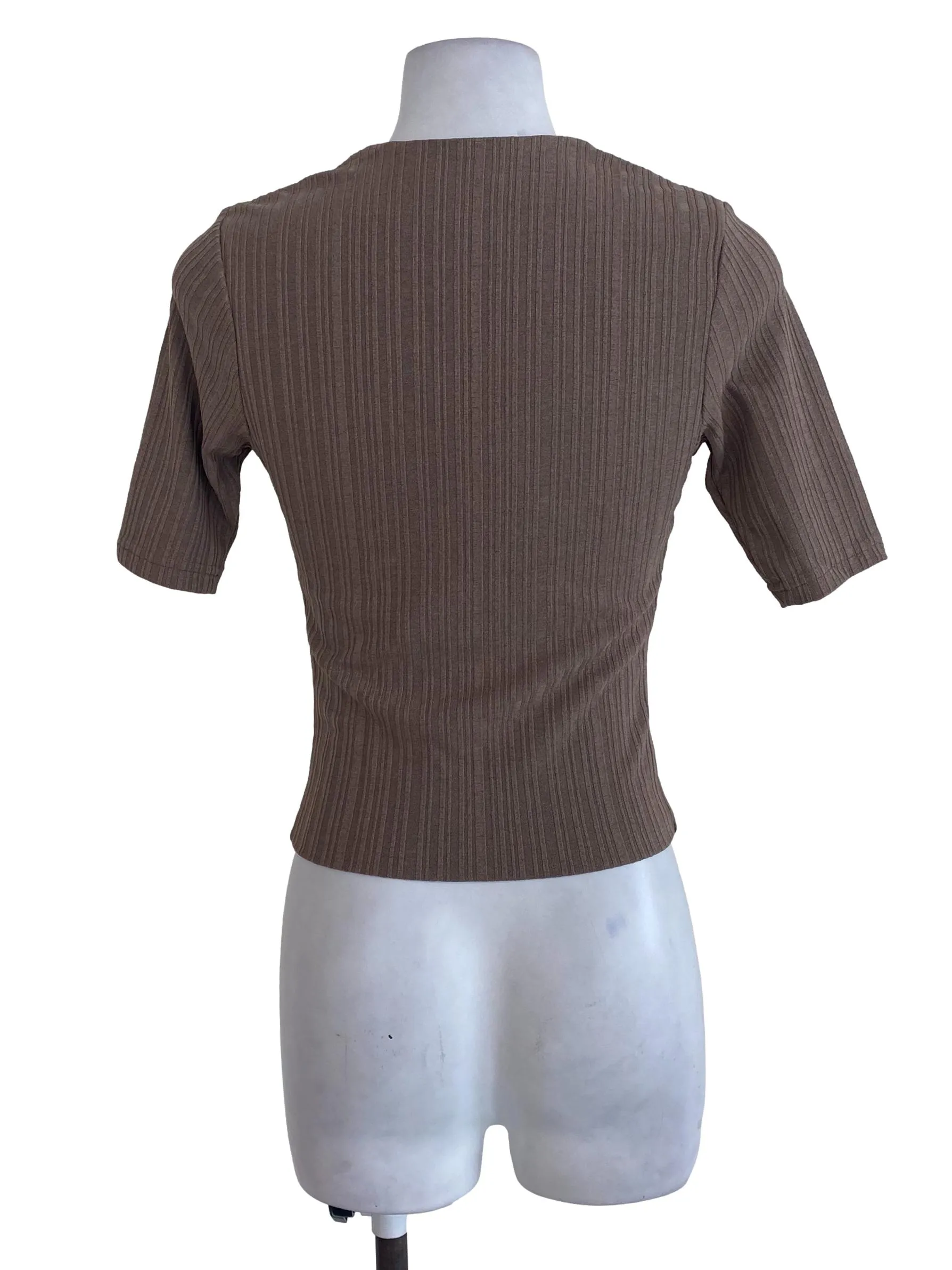 Brown Textured Striped Blouse