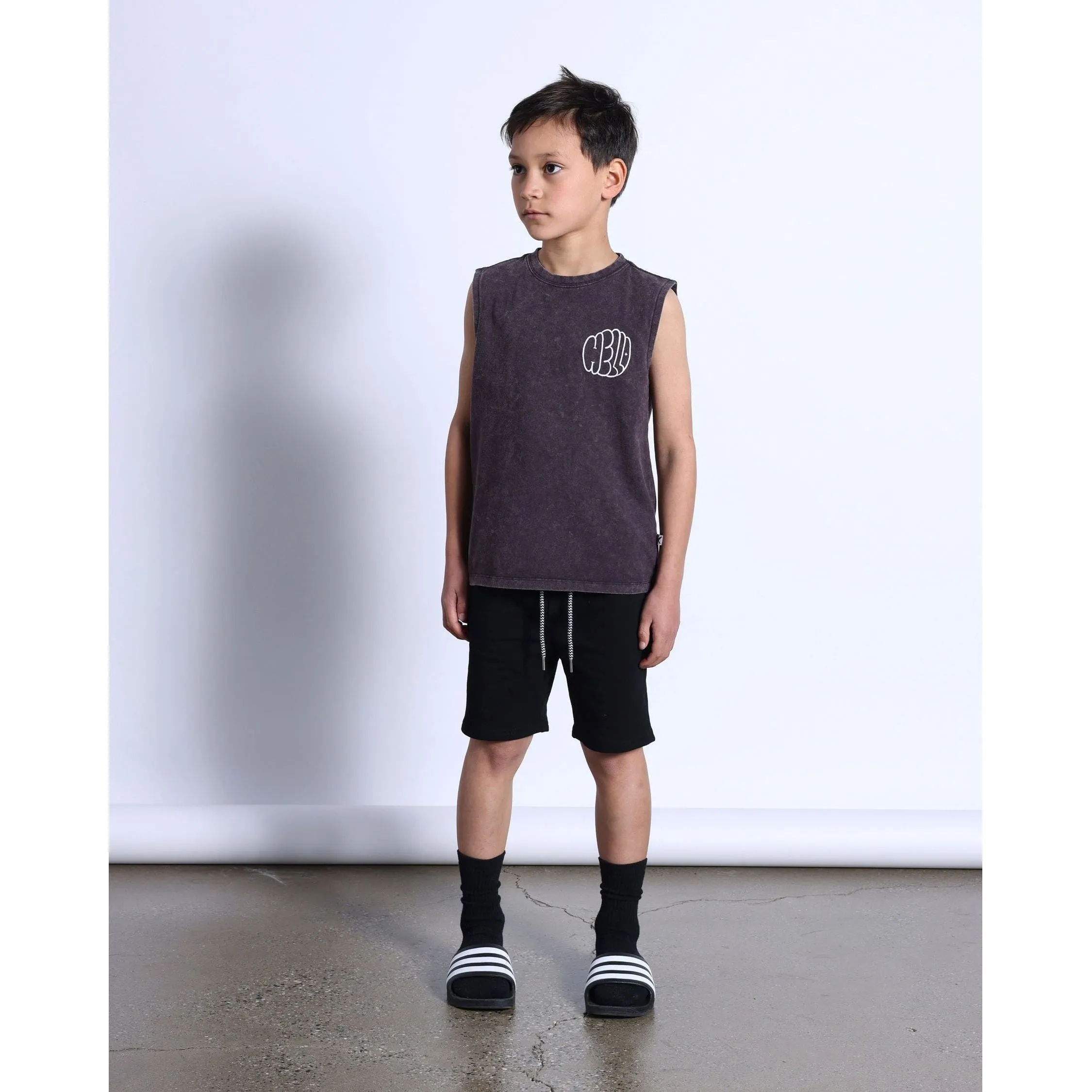 Bubble Greeting Sleeveless Tee- Black Wash