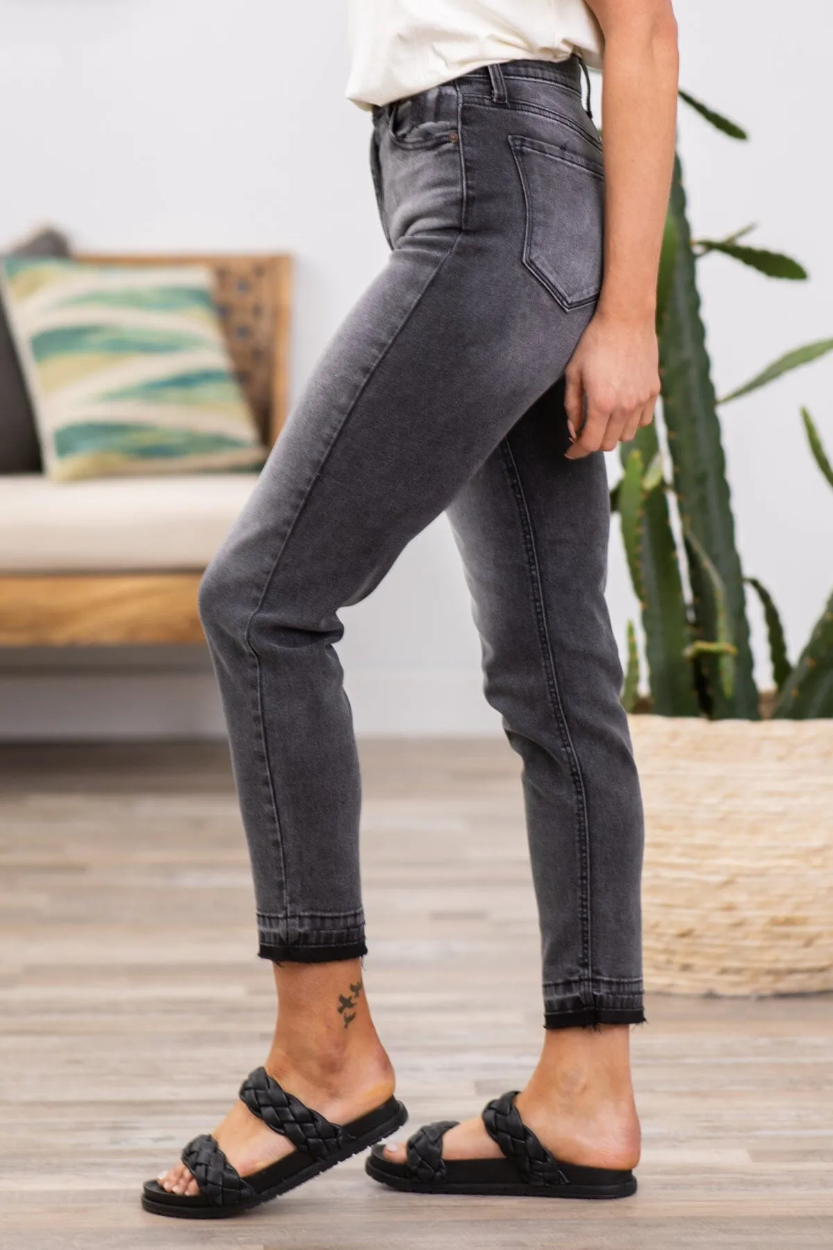 Cello Charcoal Release Hem Mom Jeans