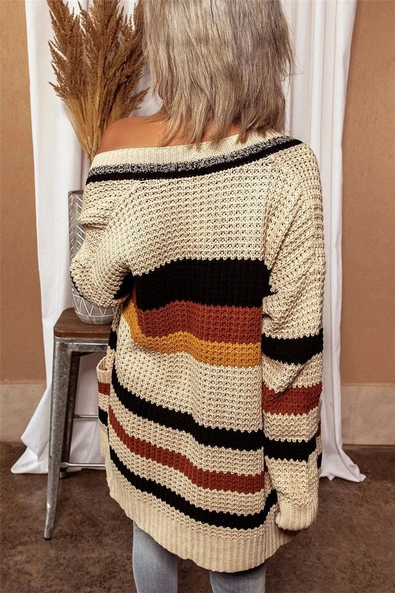 Chicindress Long Sleeve Loose V-Neck Cardigan Sweater