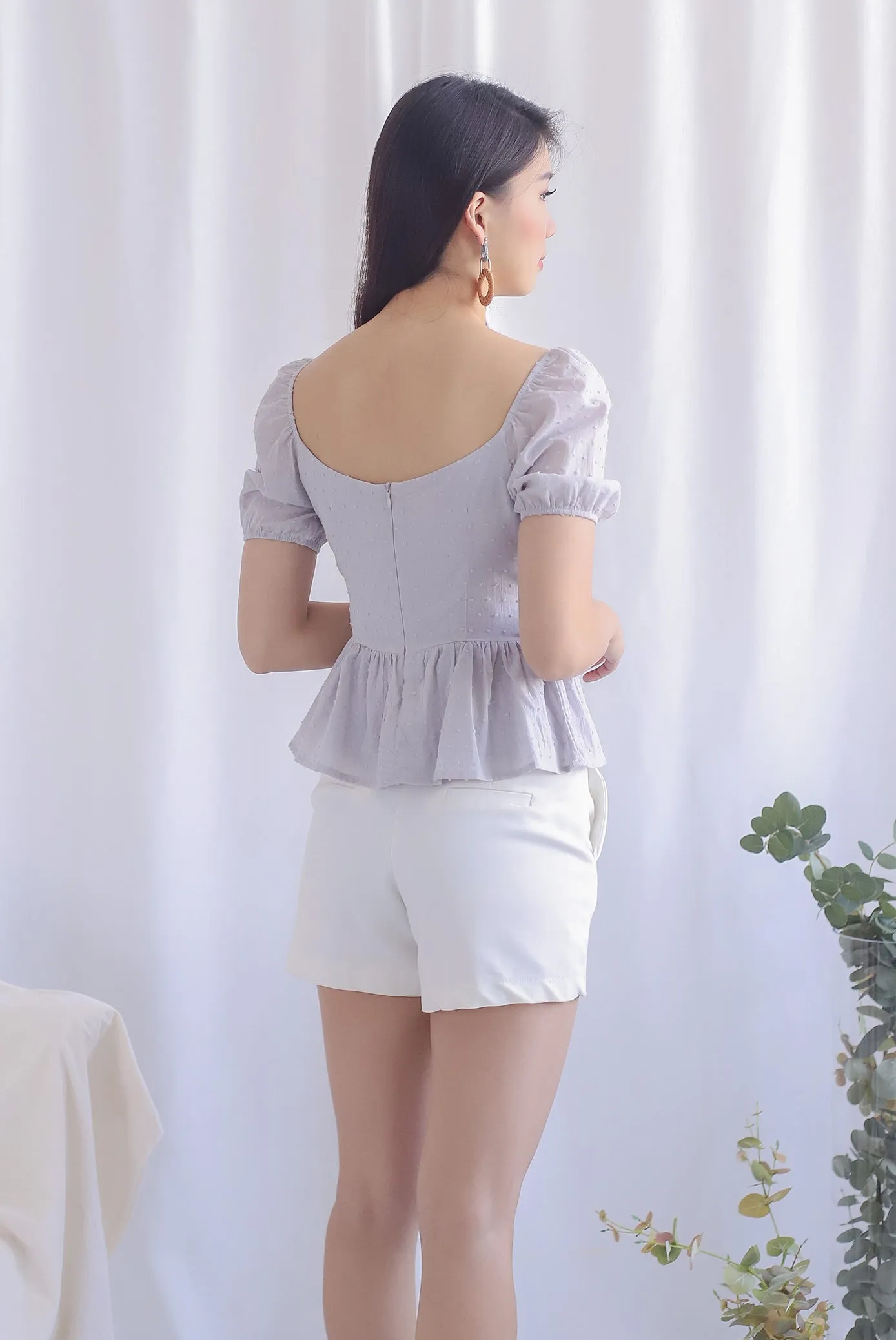 Chloe Swiss Dot Peplum Top in Grey