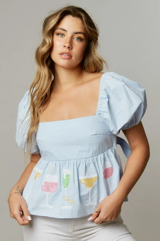 Cocktail Sequin Patch Peplum Blouse