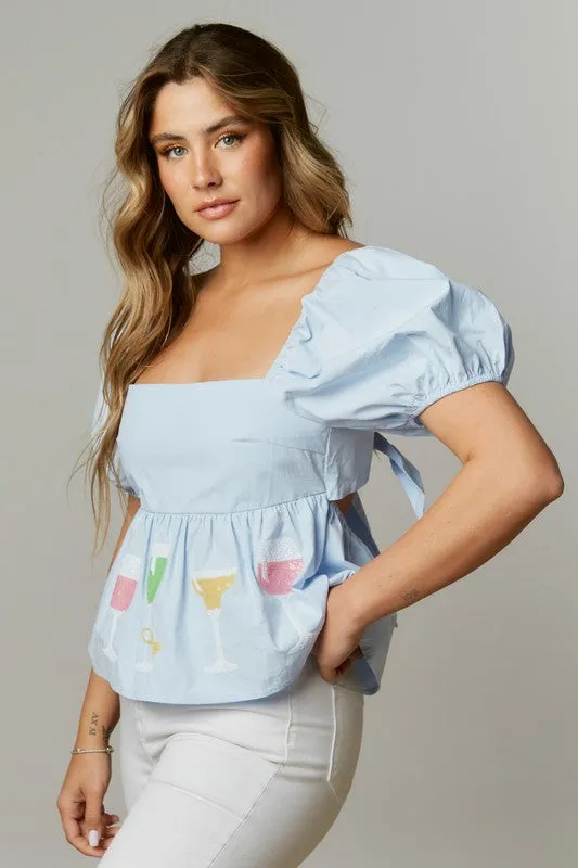 Cocktail Sequin Patch Peplum Blouse