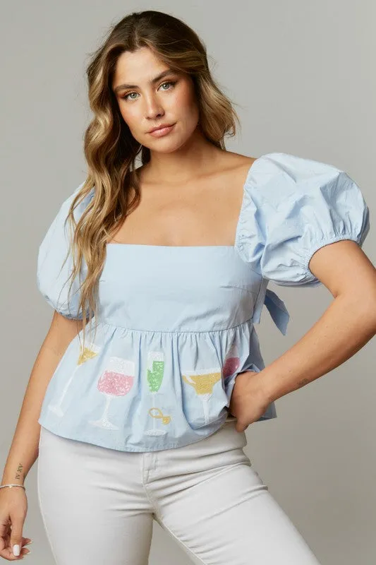 Cocktail Sequin Patch Peplum Blouse