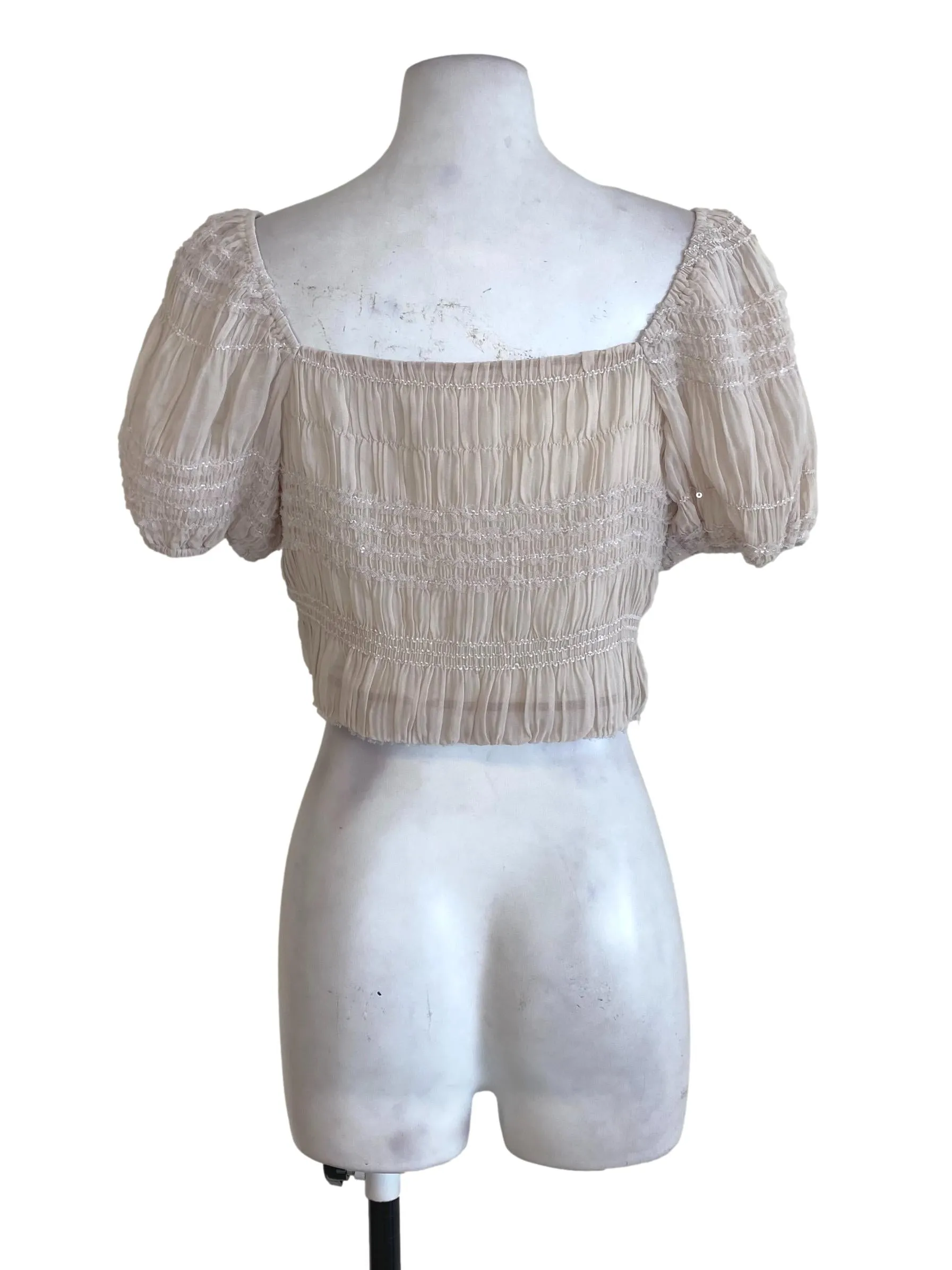 Coconut Pleated Glitter Top