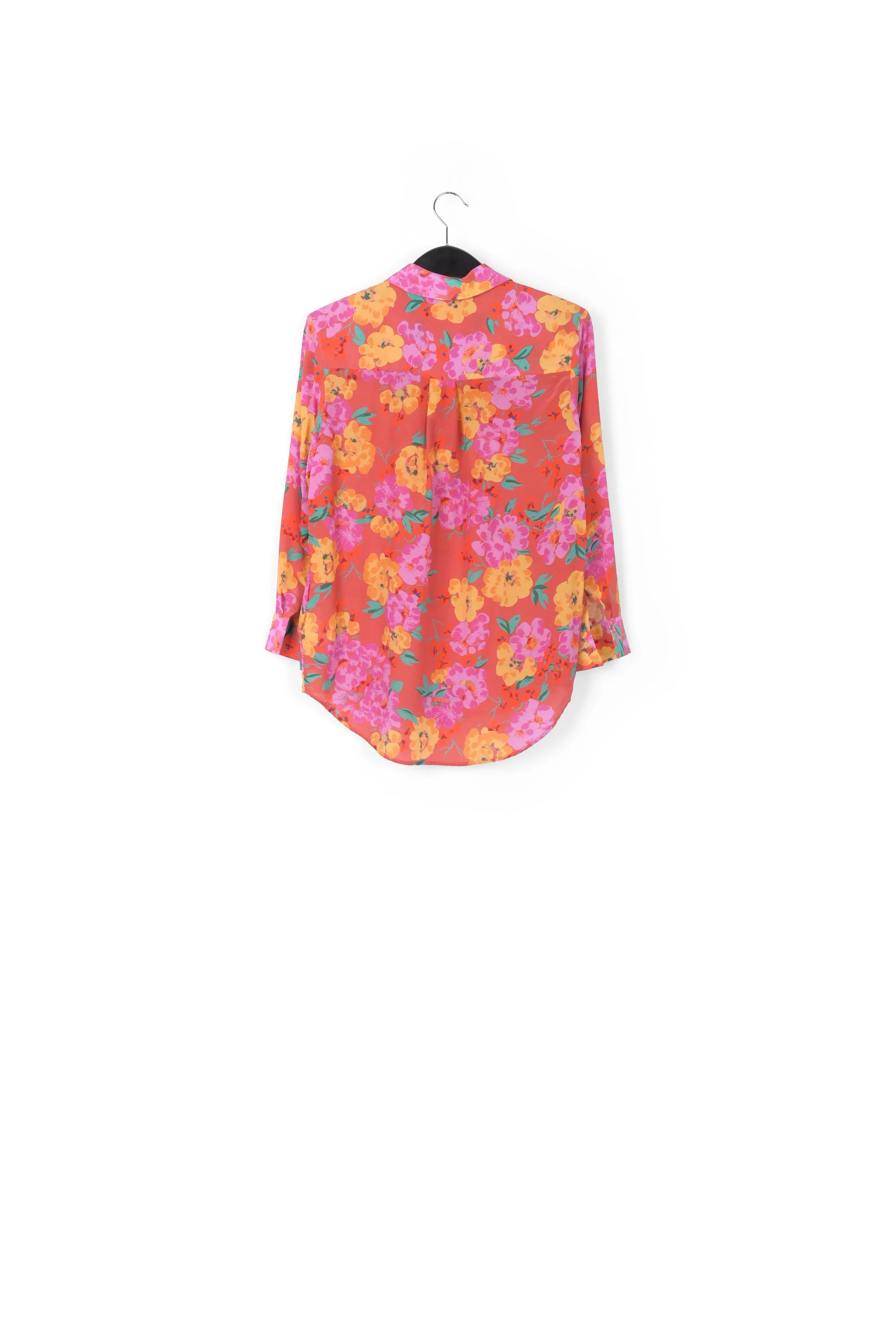 Coral floral-print silk shirt