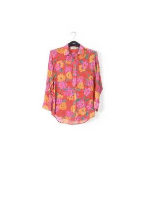 Coral floral-print silk shirt