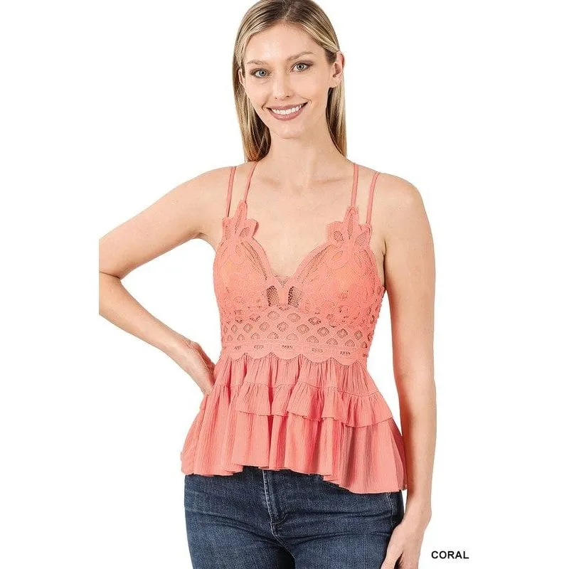 Corchet lace peplum cami
