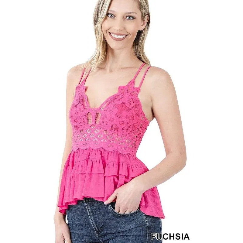 Corchet lace peplum cami