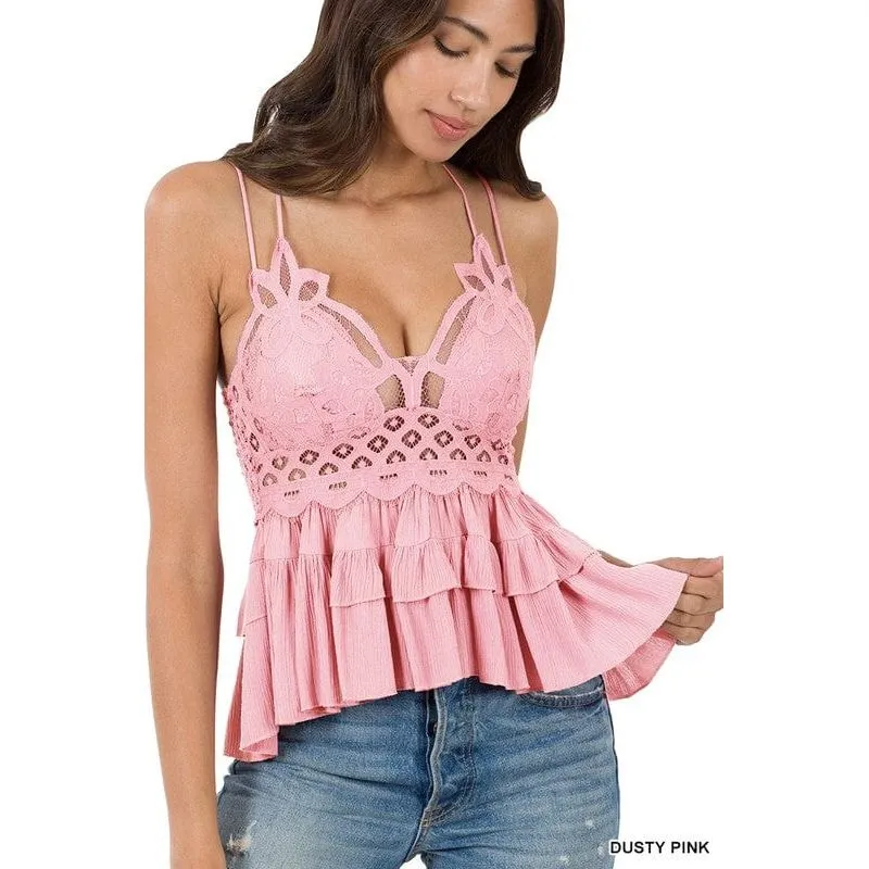 Corchet lace peplum cami