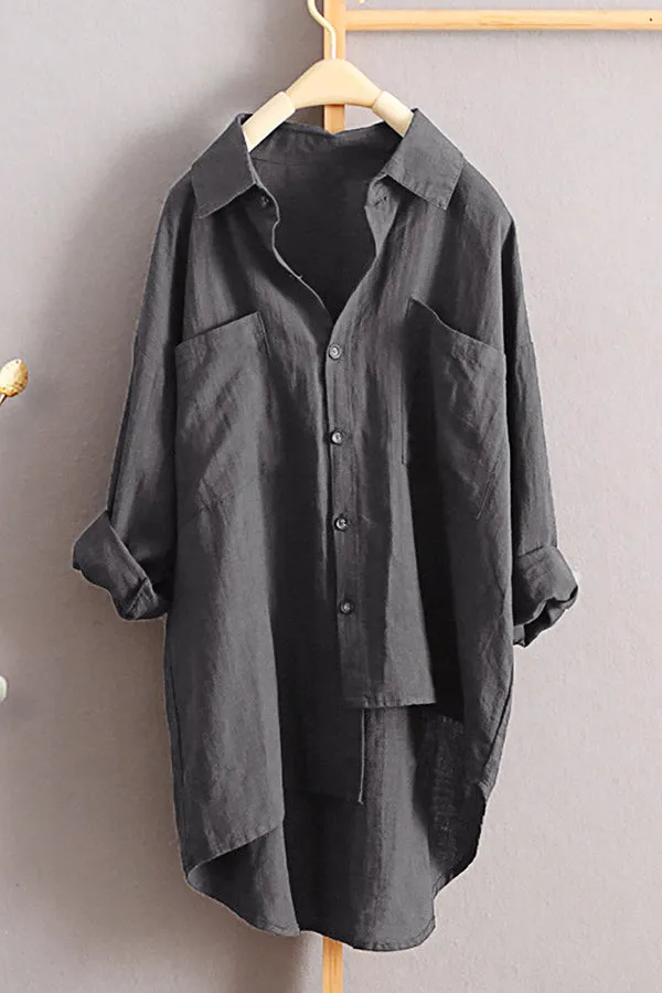 Cotton And Linen Solid Color Shirt
