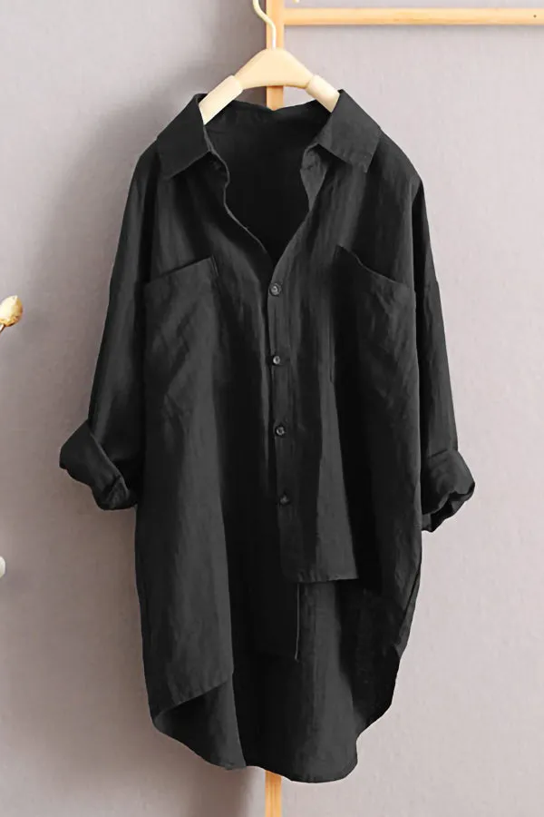 Cotton And Linen Solid Color Shirt