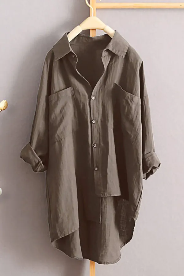 Cotton And Linen Solid Color Shirt