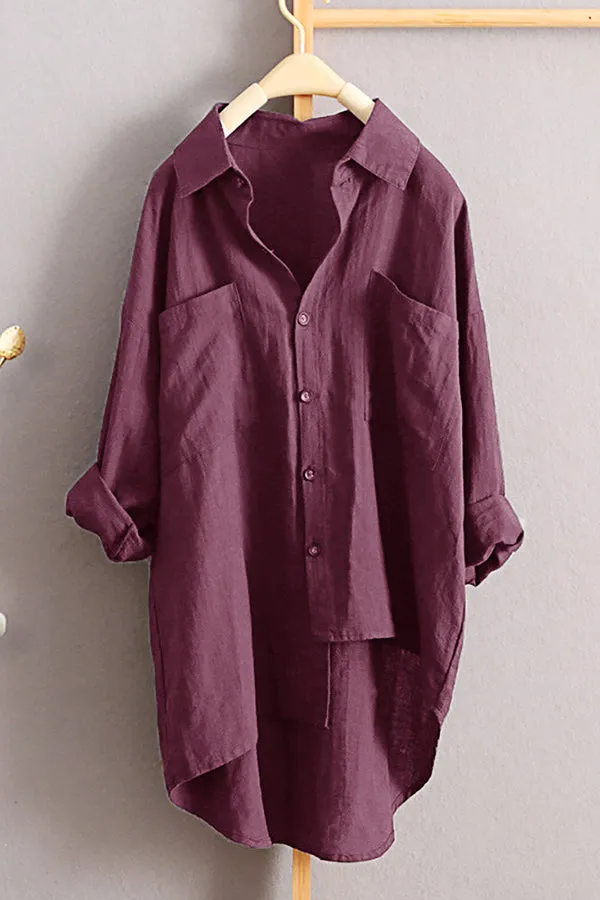 Cotton And Linen Solid Color Shirt