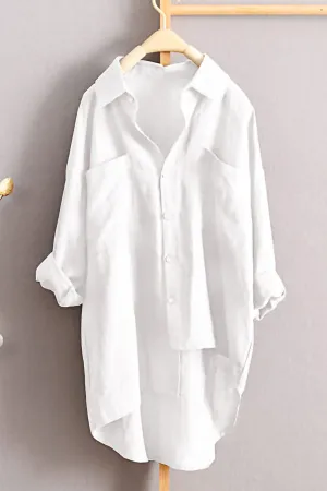 Cotton And Linen Solid Color Shirt
