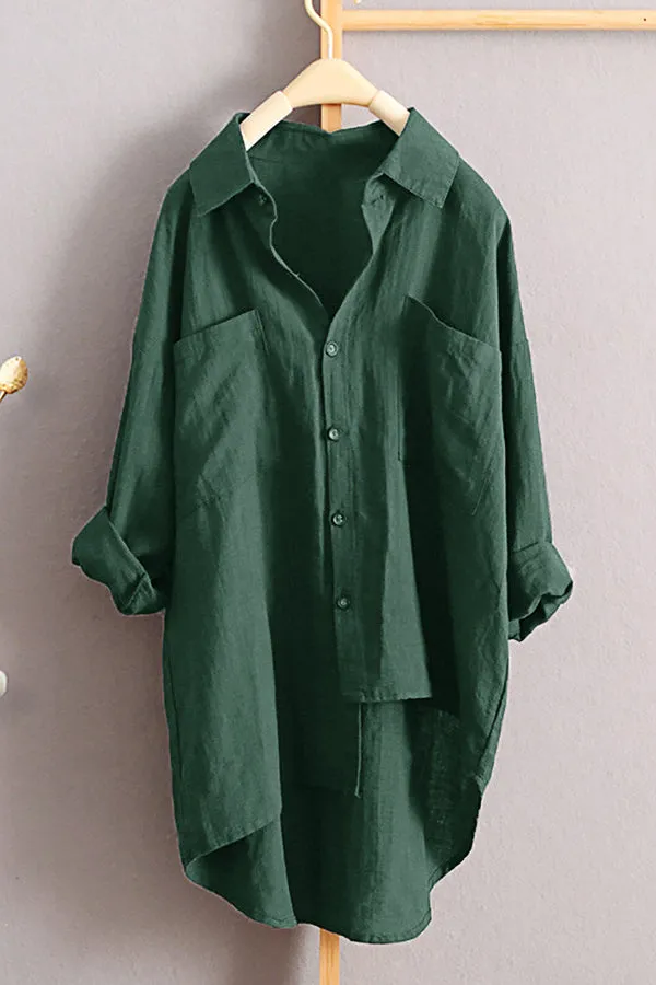 Cotton And Linen Solid Color Shirt