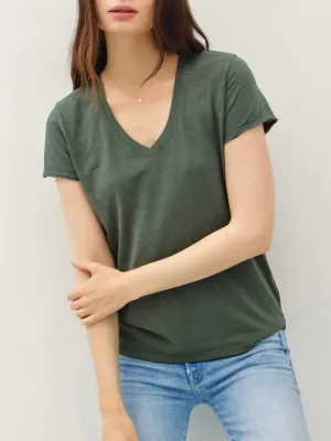 Cotton V-neck Tee - Pine