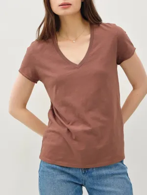 Cotton V-neck Tee - Sepia