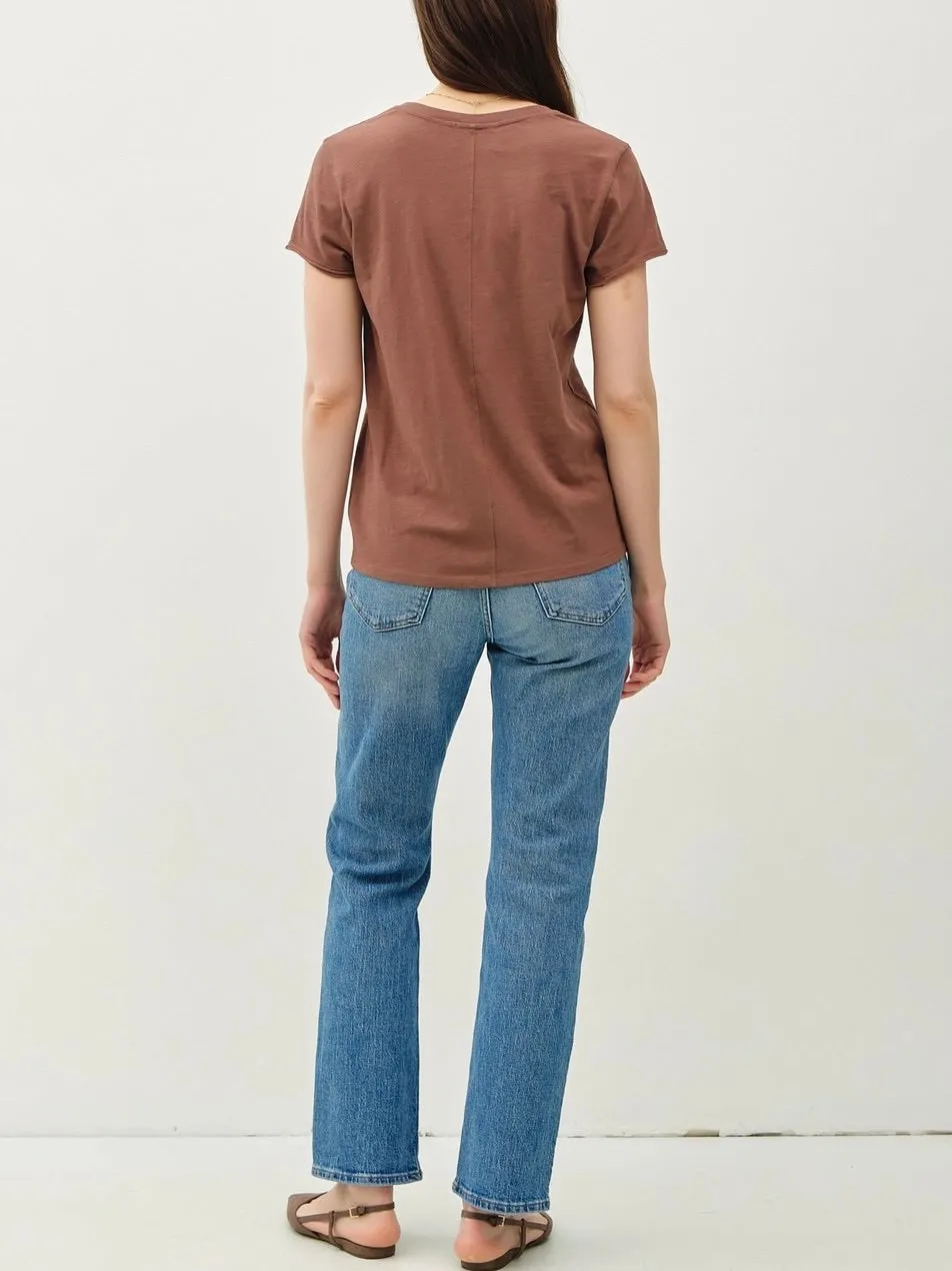 Cotton V-neck Tee - Sepia