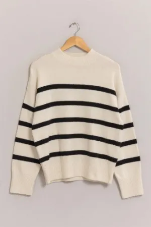 Cream   Black Stripe Mock Neck Sweater