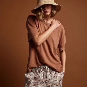 Crepe Jersey Oversized Short Sleeve Crew - Nutmeg