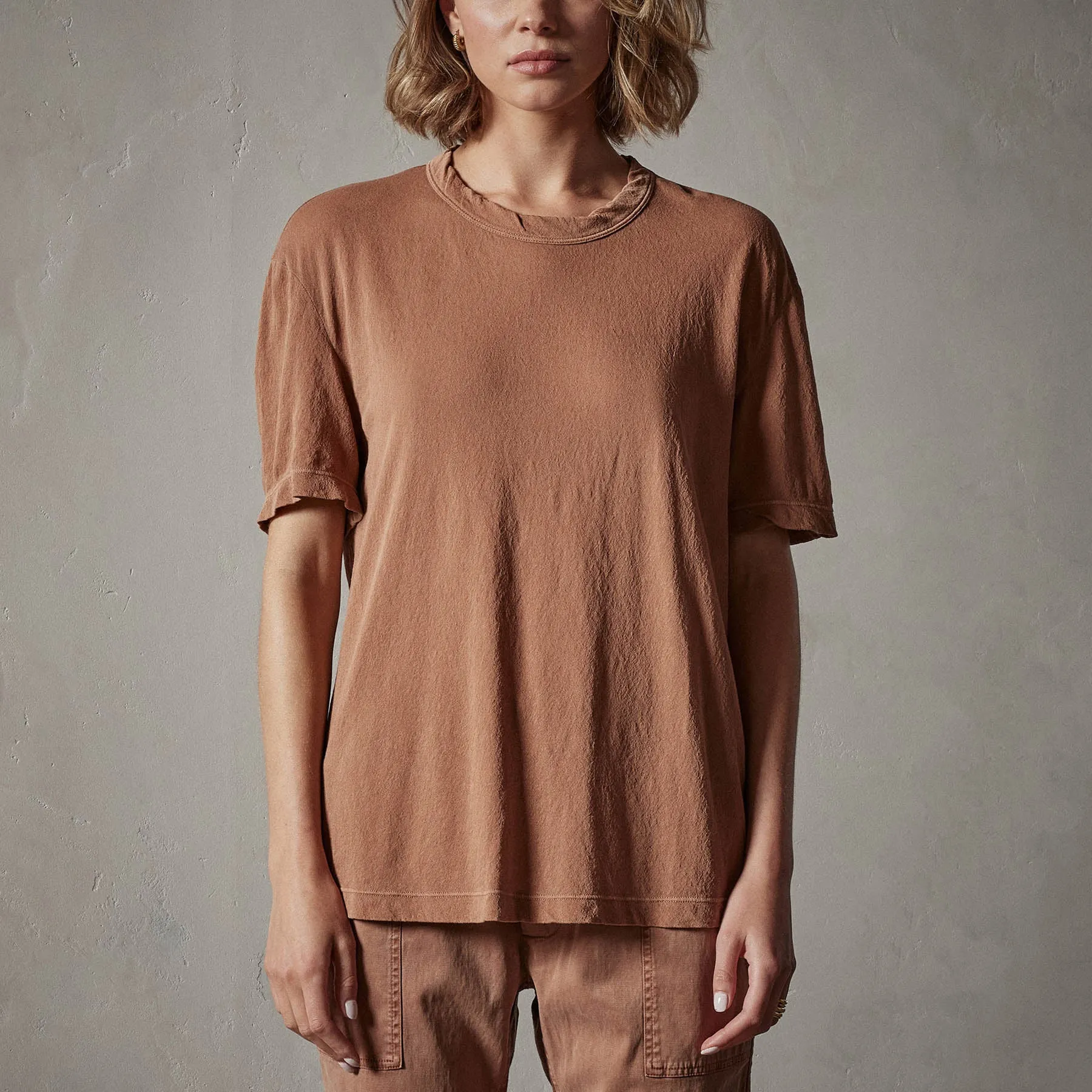 Crepe Jersey Oversized Short Sleeve Crew - Nutmeg
