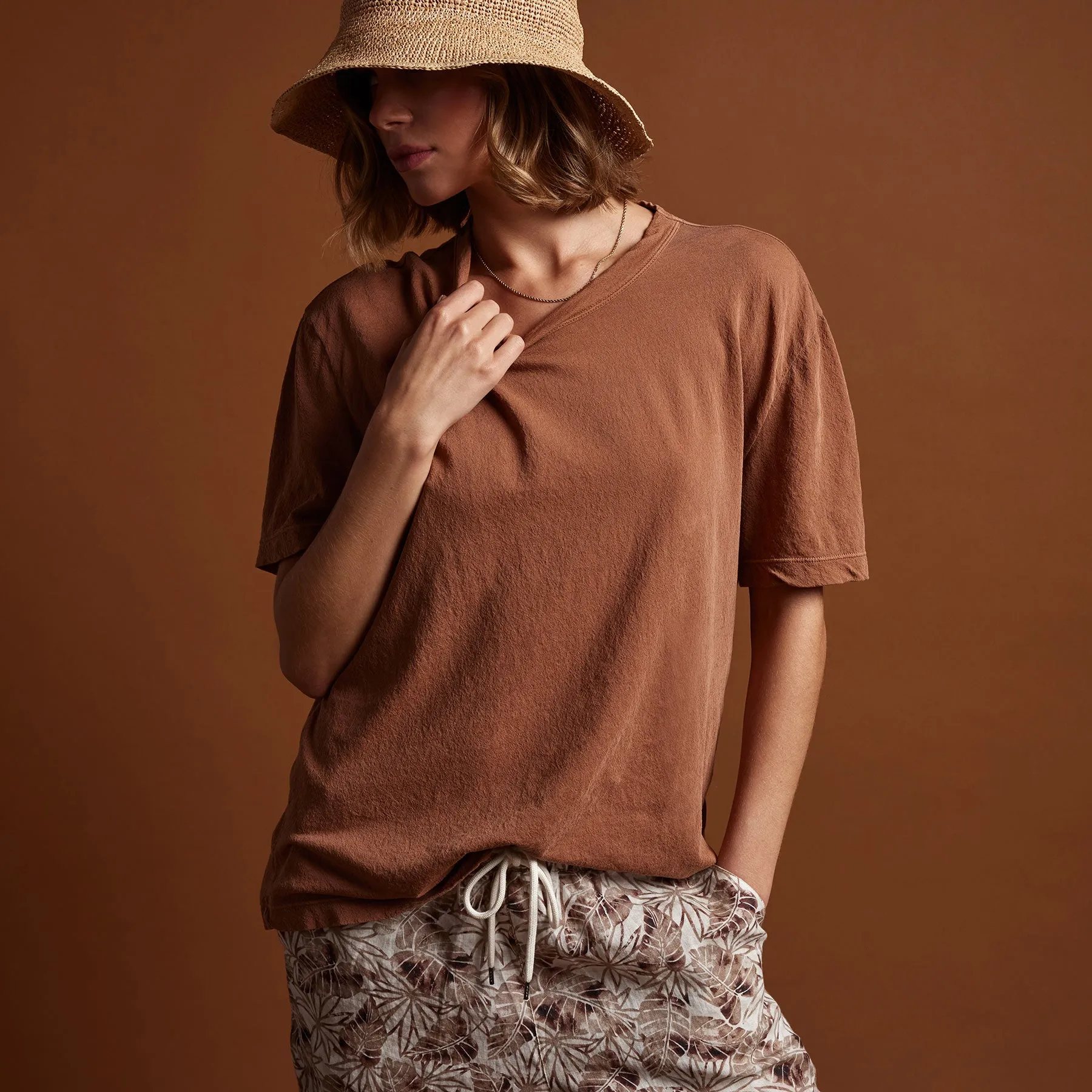 Crepe Jersey Oversized Short Sleeve Crew - Nutmeg