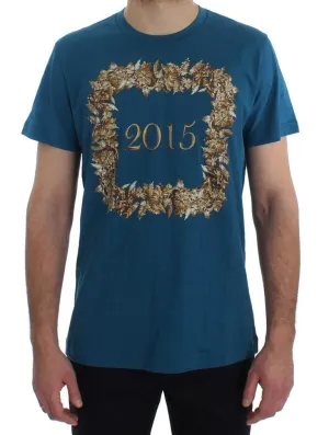 Crewneck 2015 Motive Print Blue Cotton T-shirt