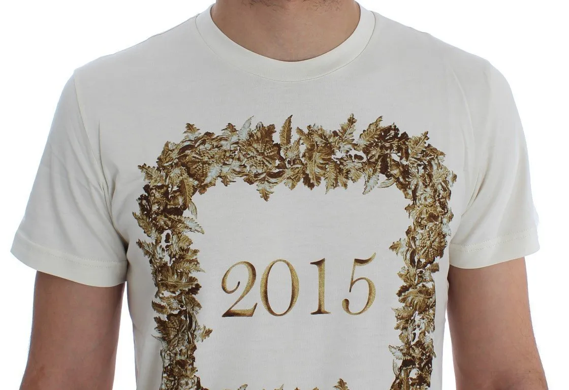 Crewneck 2015 Motive Print White Cotton T-shirt