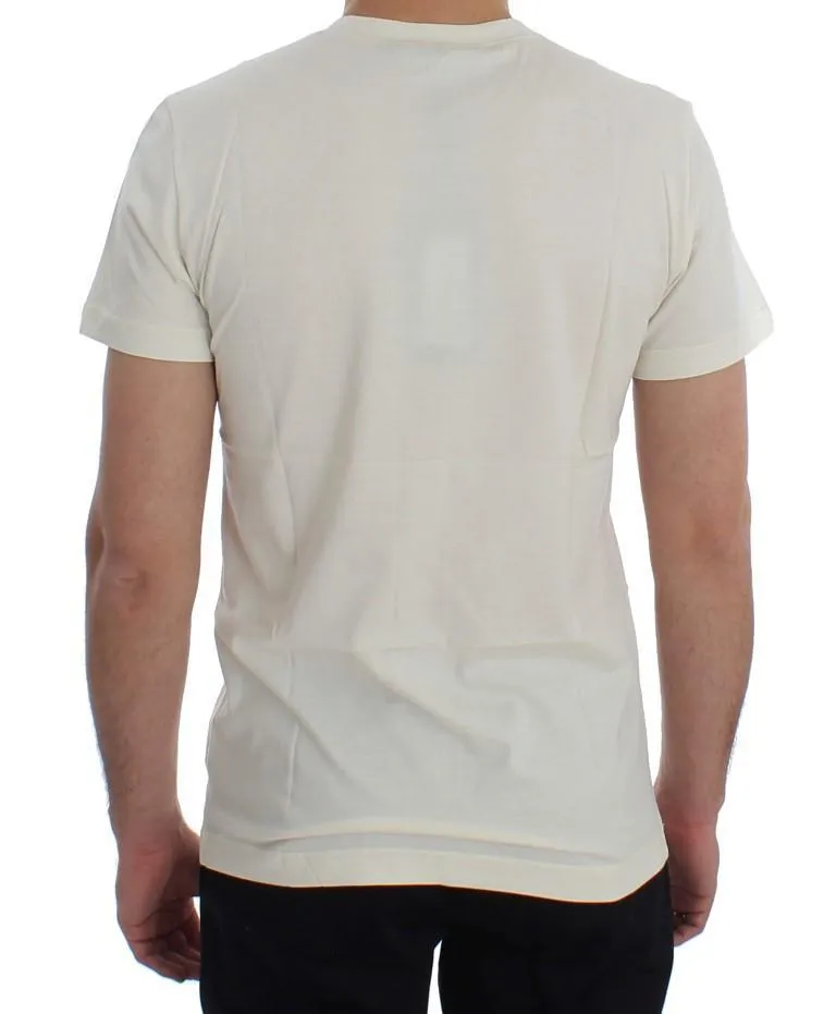 Crewneck 2015 Motive Print White Cotton T-shirt