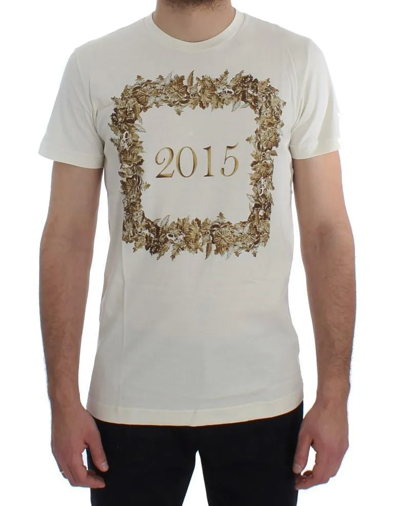 Crewneck 2015 Motive Print White Cotton T-shirt