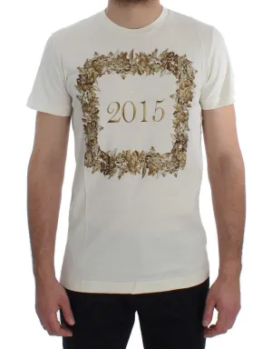 Crewneck 2015 Motive Print White Cotton T-shirt