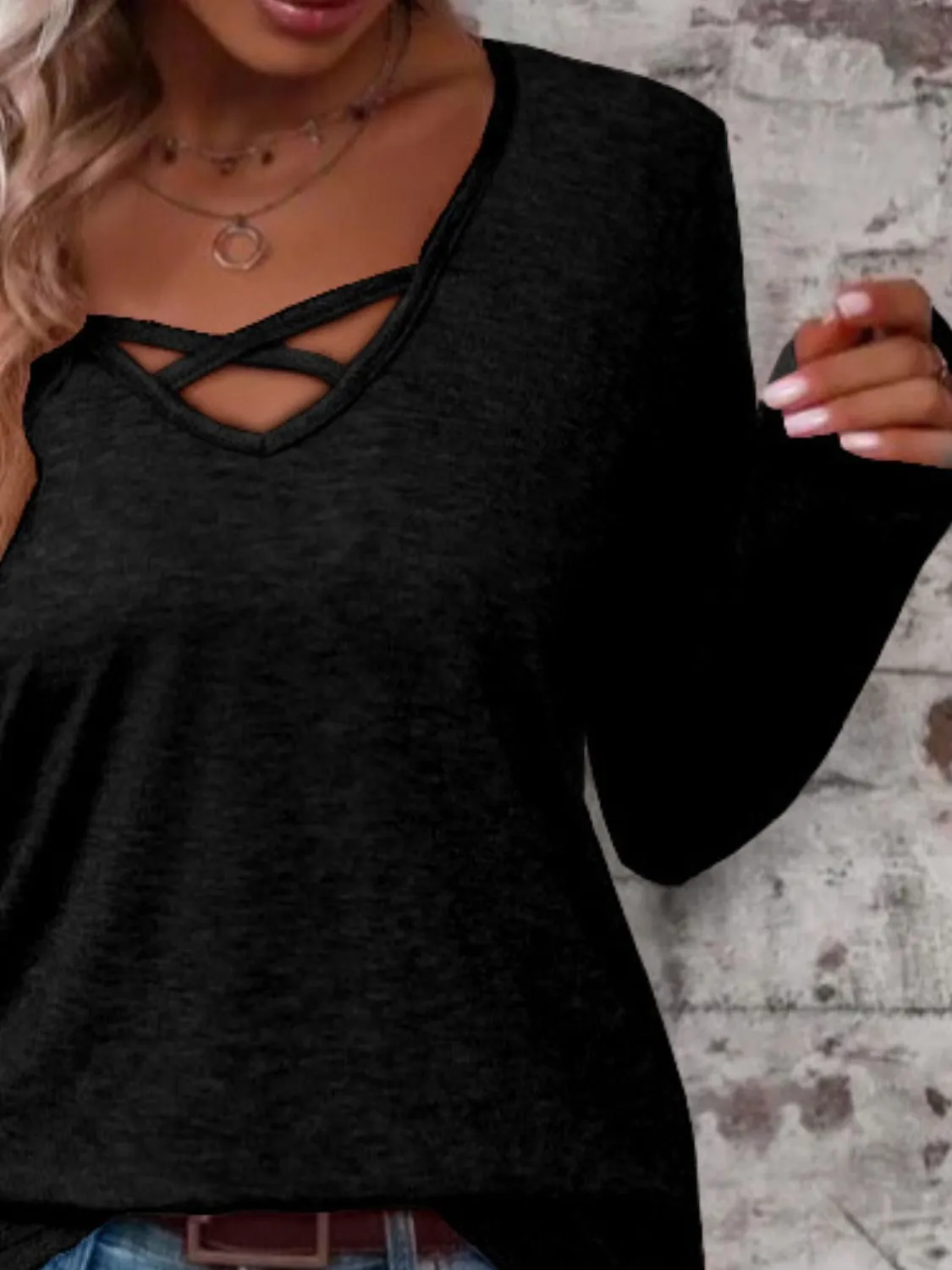Crisscross V-Neck Long Sleeve Top (6 Colors)